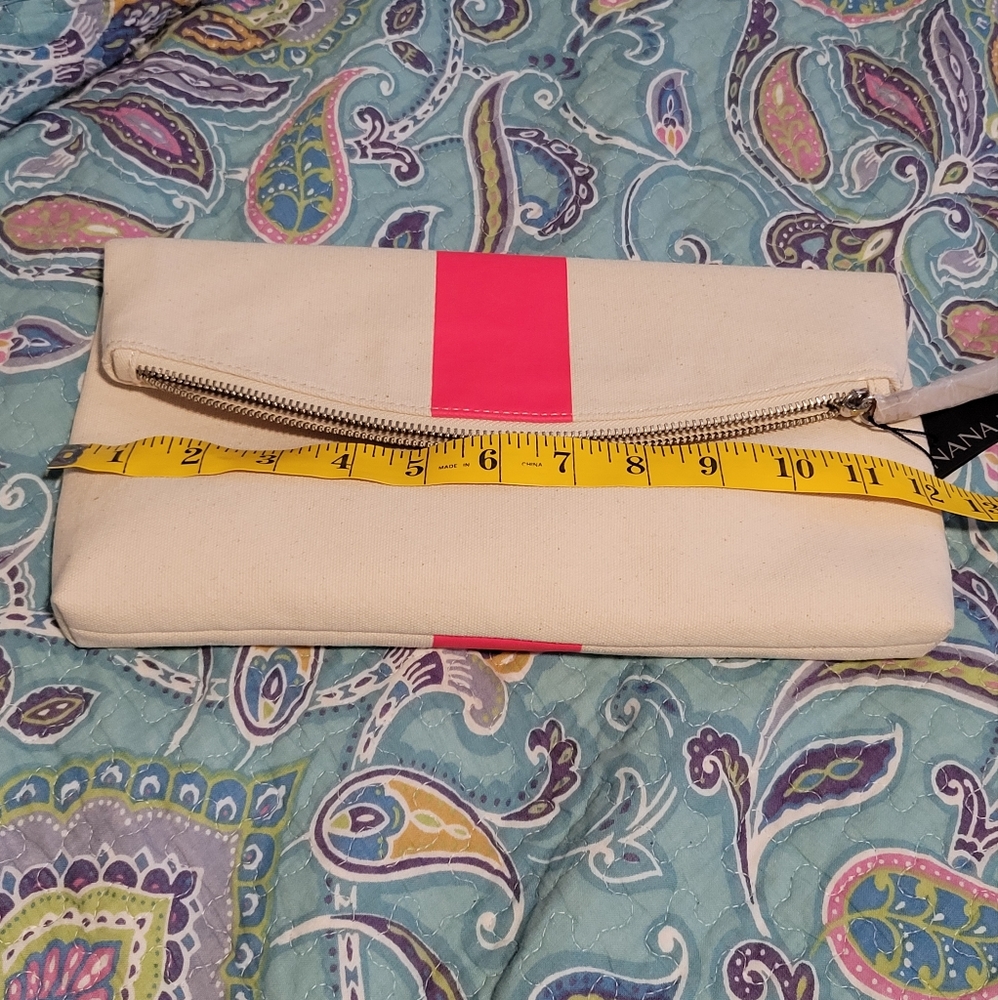 BANANA republic Canvas clutch in cream with pink stripe